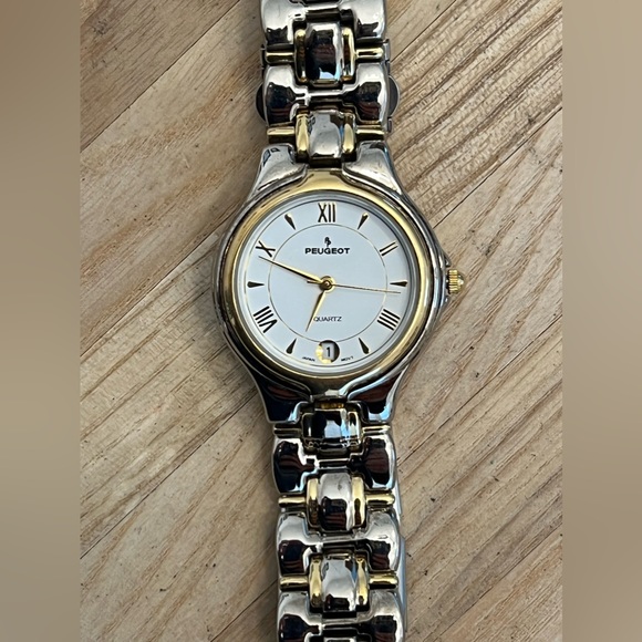 Peugeot Ladies Watch Two Tone Stainless Bracelet White Dial Date Window - Picture 3 of 13